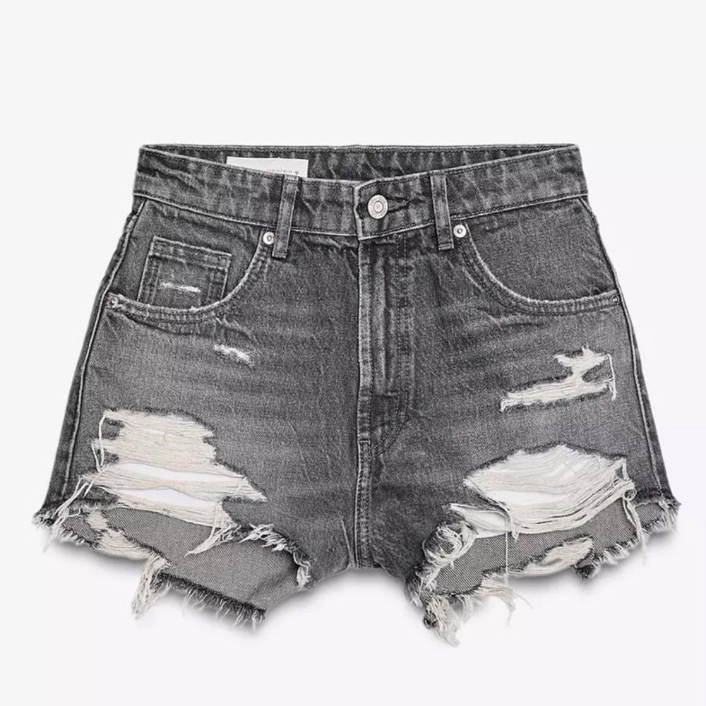 ZARA High Rise Curved Denim Shorts